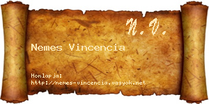 Nemes Vincencia névjegykártya